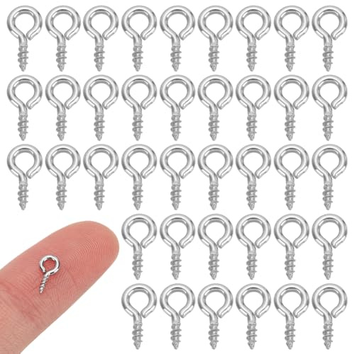 HOBBIESAY 200 mini perni con occhielli lunghi 8 mm, piccole viti a occhiello in metallo e acciaio inox, per la produzione di orecchini fai da te, collane e gioielli, foro: 2 mm