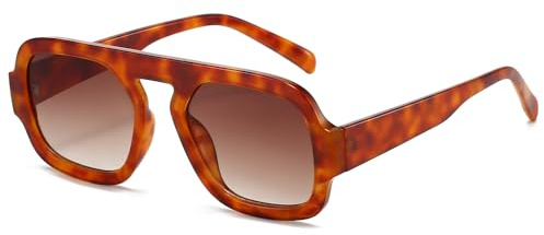 YAMEIZE Retro fyrkantiga pilotsolglasögon dam - herr vintage 70-tal klassiska glasögon UV400 skydd, Ljusbrun Leopard