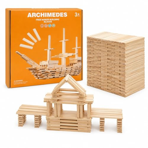 Liangding Blocchi di Costruzione in Legno Naturale – 100 Pezzi Montessori 100x20x7 mm, Gioco Educativo e Creativo per Bambini, Fai-da-te e Attività Manuali