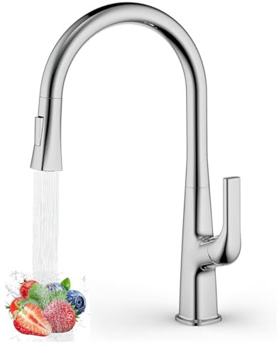 aichilra Kitchen Sink Tap with Pull Out Spray, Single Lever Swivel High Spout, High Arc Pull Down Stainless Steel Kitchen Faucet for 1 Hole Sink, 2 Spray Modes Bar Taps