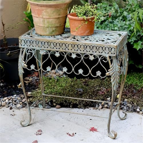 WSNCXFW Supporto per Fiori in Ferro battuto per Esterni, Tavolo da Lavoro per Giardino Resistente, Supporto per Piante in Metallo a 2 Livelli, Grande Stazione da Lavoro per Giardino,A