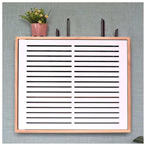 Floating TV Shelf with Wooden Router Storage Box Wall Mounted Media Console for Cord Management Power Strip and Cable Organization