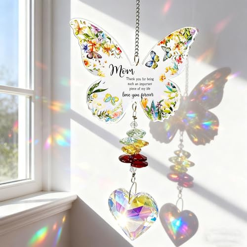 SUHANIOP Schmetterling Kristall Sonnenfänger Geschenke für Mama zum Muttertag, Geburtstag, Oster, Weihnachten | Regenbogenmacher Kristall Dekoration für Fenster/Garten