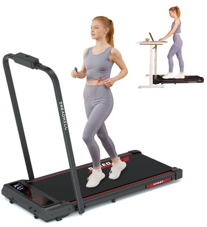Cinta de Correr, 4 en 1, 1-12 KM/H, 8% de Inclinación, Motor de 2,25HP, con Mando a Distancia/Pantalla LED y Soporte para móvil, Cinta de Correr Plegable.