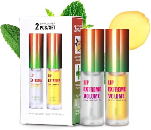 Luxurabalm Lip Plumper,Extreme Volume Lip Plumping, Natural Lip Care & Enhancer Set,Dual Formula Plumping Lip Gloss with Ginger & Mint,Extreme Volume Lip Plumper, Clear Glossy Finish (1 Set)