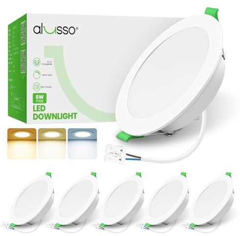 ALUSSO LED Einbaustrahler 230V Dimmbar IP65 LED Spots 6W 600LM Ultra Flach Deckenspots 3CCT 3000K Warmweiß 4000K Neutralweiß 6500K Kaltweiß Einbauleuchten für Badezimmer Küche Wohnzimmer, 6er Set