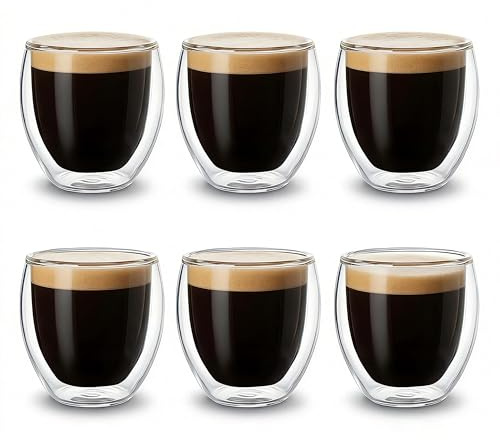 TERRATERRA 6 Tasses à Expresso en Verre Transparent Double Paroi - 100 ml (4 oz) - Effet Flottant - Isothermes - Pour Café, Espresso et Boissons Chaudes/Froides - Lot de 6