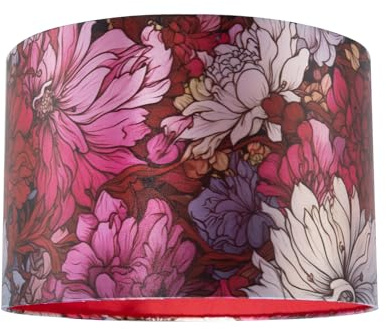 Classic Chic Red Lilac and Pink Chrysanthemum Japanese Style Lamp Shade | 20cm x 30cm | Inner Red Crimson Cotton Lining by Happy Homewares