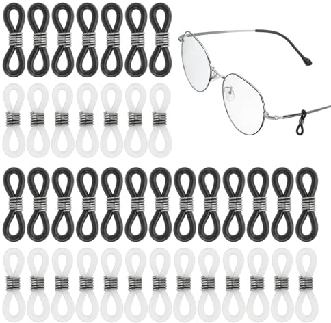 PATIKIL Connettore Per Catena Occhiali Regolabile Nero/Bianco 50Pz | Occhiali Da Vista Antiscivolo Fascia, Gomma Siliconica Porta Fine Catena, Molla In Metallo, Per Donne Uomini
