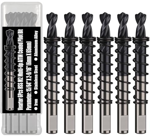 Vearter 6PCS Pilot Drill Bit for Hole Saw Sets, AITiN Coated HSS M2 Bits | Hole Saw Drill Bit for Metal, Center Drill Bits for Carbide Holesaw Kit, for Stainless Steel Iron Aluminum Plastic Wood