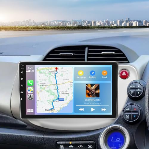 4G+64G Android 14 Car Stereo for Honda Jazz Fit 2007-2013 Double Din Car Radio Receiver 10 Inch Touchscreen with Wireless Carplay Android Auto FM/RDS Bluetooth GPS WiFi SWC Backup Camera Mic
