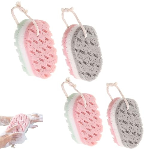 Heideryafei 4-Pack Large Size Cleansing loofah Bath Sponge, Shower deep exfoliating Sponge, Rich Foam Bath Sponge