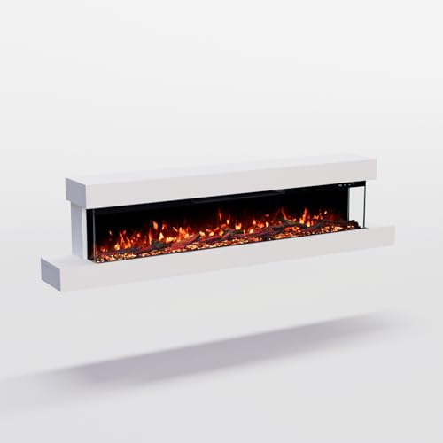 GF Core Elektrokamin Cobalt 50 mit realistischem 3D LED-Feuer - Wand-Elektrokamin mit Heizung und Kaminfeuer, App Steuerung, Knistereffekt & Timer, max. 1800 W, 157x39x52 cm, Weiss