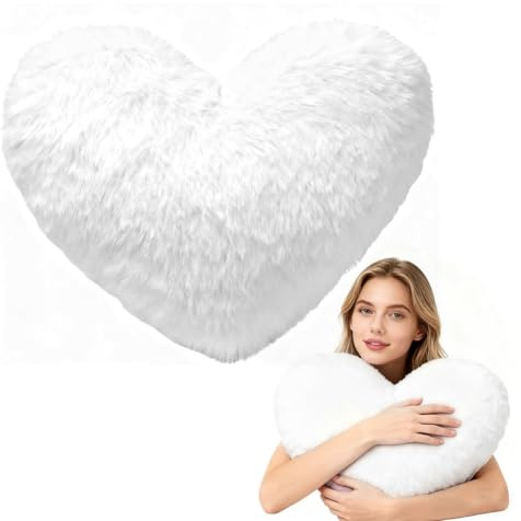 Tutamaz Herzkissen, Herzform Kissen Kuschelkissen, Herz-Kissen aus Plüsch 46x36 cm,Love Zierkissen Dekokissen,Plüsch kisse-n Weiche Deko für Wohnzimmer Schlafzimmer Sofa Bett,Kinder Geschenk (Weiß)