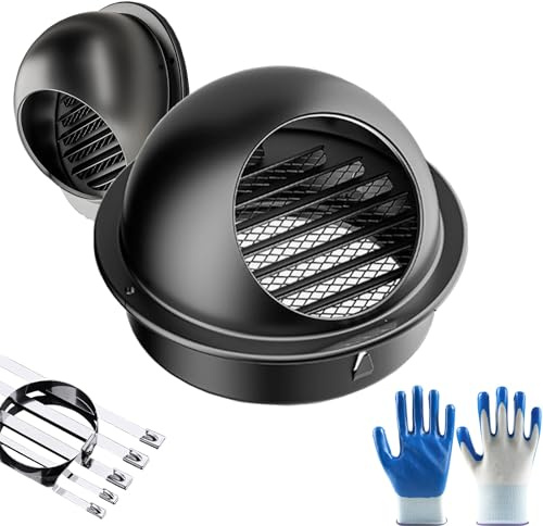 Premium Stainless Steel Bull Nose Vent Cover 200mm Round Extractor Fan Grille for Bathroom & Kitchen Air Vent with Mesh Screen Black Ventilation Solution