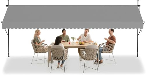 VA-Cerulean Store de balcon, protection solaire, sans perçage, réglable en hauteur, résistant aux UV, imperméable avec manivelle (400 cm de large, gris clair)