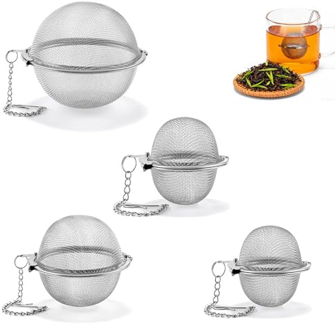 4 Piezas Infusor de Especias para Cocinar, Bola de Té y Bola de Especias de Acero Inoxidable, Bolsa para Especias con Cadena para Té a Granel y Especias, Infusor Reutilizable y Filtro de Especias Inox