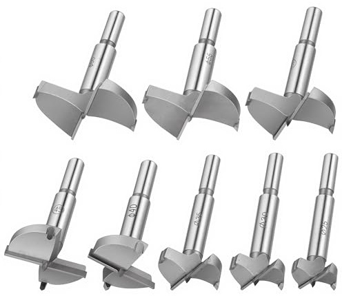 FAAING Juego de 8 brocas Forstner, 25/30/35/40/45/50/55/60 mm, juego de brocas para madera, 85 mm de largo, para madera, tablas de madera, mesas de madera