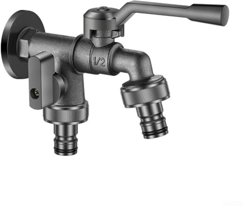 Rubinetto da giardino esterno antigelo, doppia uscita, in lega di zinco, valvola a sfera da 20 mm, raccordi a connessione rapida G1/2 per irrigatore a tubo