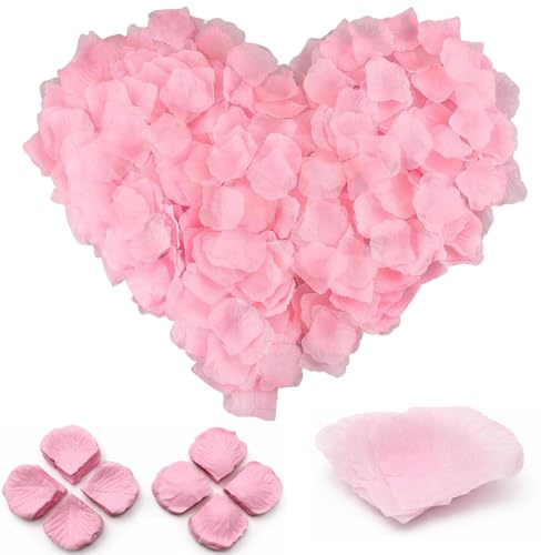 Elenviorina 1200pcs Pink Rose Petals – Artificial Silk Flower Petals for Bedroom, Wedding, Anniversary and Romantic Decoration – Soft Reusable Rose Petals for Table Scatter, Proposal and Party Decor