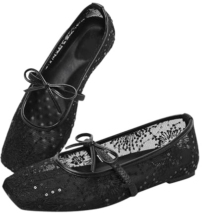 Generisch Ballerines confortables pour femme - Chaussures de danse classiques - Chaussures de danse antidérapantes - Chaussures d'été larges - Chaussures de ballet sportives à lanières