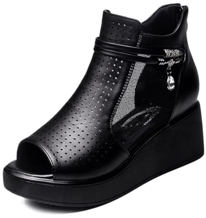 Genérico Zapatos de Plataforma con Cuña Mujer Punta Abierta Botines Altos de Verano Antideslizantes Cremallera