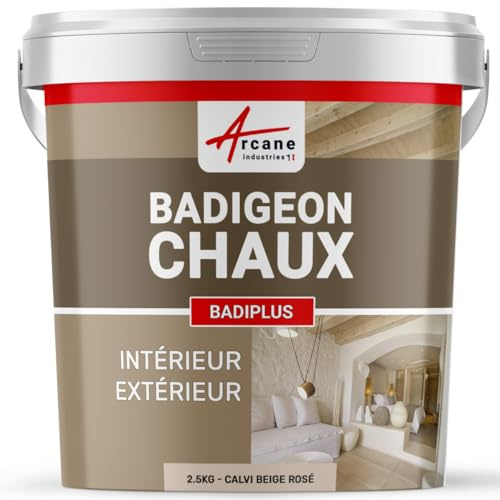 Badigeon Chaux Mur Intérieur, Façade Extérieure 2.5 kg Calvi Beige Rosé | Finition Mate Minérale, Microporeux, Laisse Respirer, Murs, Façade, Ciment, Pierre, Intérieur Extérieur - Arcane Industries