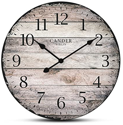 Cander Berlin MNU 7330 Vintage Wanduhr aus MDF mit lautlosem Uhrwerk - 30,5 cm Ø - kein nerviges Ticken