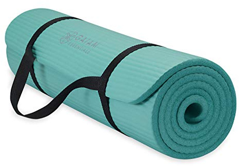 Gaiam Essentials Thick Yoga Mat Fitness & Exercise Mat With Easy-Cinch Carrier Strap, Teal, 72L X 24W X 2/5 Inch Thick