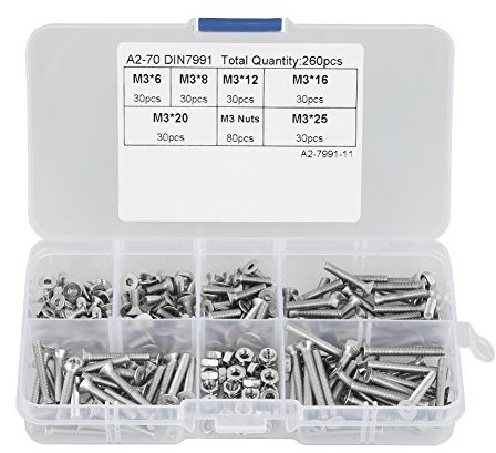 260 stücke M3 304 Edelstahl Innensechskant Flachkopfschraube Schrauben Muttern Kit Reparatur Mit Box