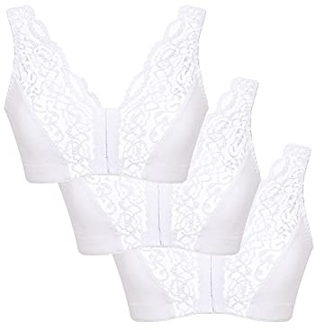 Eden House Ladies Pack of 3 Bra Cotton Lace Front Fastening Magic Bra
