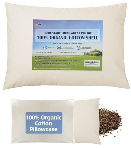 LOFE Organic Buckwheat Pillow for Sleeping with Organic Cotton Pillowcase - 20''x26'' Adjustable Pillow, Breathable for Cool Sleep, Cervical Support for Back and Side Sleeper(Tartary Buckwheat Hulls)