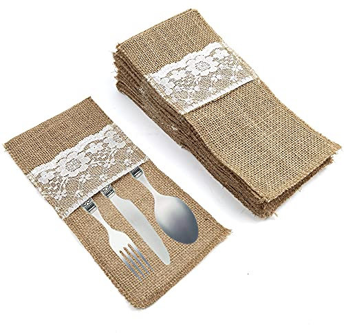 CENRONG Jute Bestecktaschen，20 Pcs Besteckbeutel Bestecktaschen jute Vintage besteckbeutel，für Messer und Gabeln, Geburtstag Party Ostern Feiertage Tischdeko