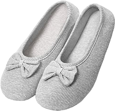 iNszkoos Damen Frottee Baumwolle Ballerina Hausschuhe Yoga Geschlossene Ballerina Slippers Pantoffel Leicht Hefterzufuhren Zuhause Schlafzimmer Wohnzimmer Büro-Hausschuhe(Grau,39-40)