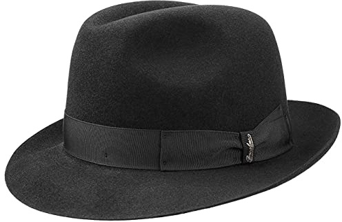 Borsalino Georgio Herren Haarfilzhut Damen/Herren - Made in Italy Filmhut Fedora Herrenhut mit Ripsband Herbst Frühjahr Winter Sommer Frühling-Sommer Herbst-Winter - 55 cm schwarz