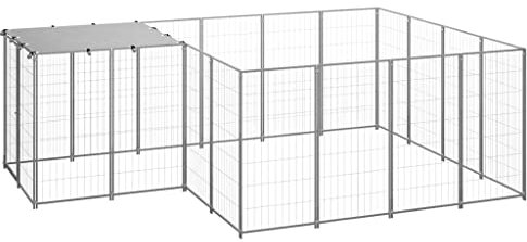 vidaXL Hundezwinger Silbern 6,05m² Stahl Hundekäfig Hundehütte Hundehaus