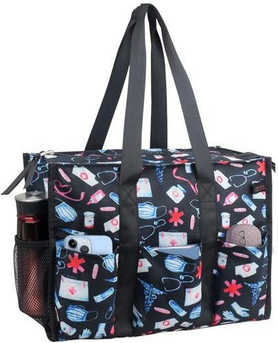 ABAMERICA Sacs d'infirmière pour le travail, sac d'allaitement multipoches, imperméable, fermeture éclair sur le dessus, sac clinique pour étudiants en soins infirmiers, B03- Soins médicaux infirmiers