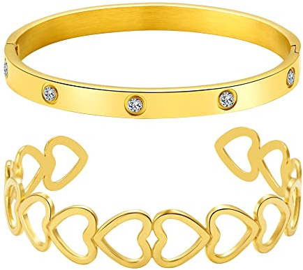 JewelryWe Damen Armreif Edelstahl Armband Herz Wellen Infinity Unendlichkeit Zeichen Kreuz Kreis Armspange Offen Manschettenarmband Geschenk für Frau Freundin Mutter