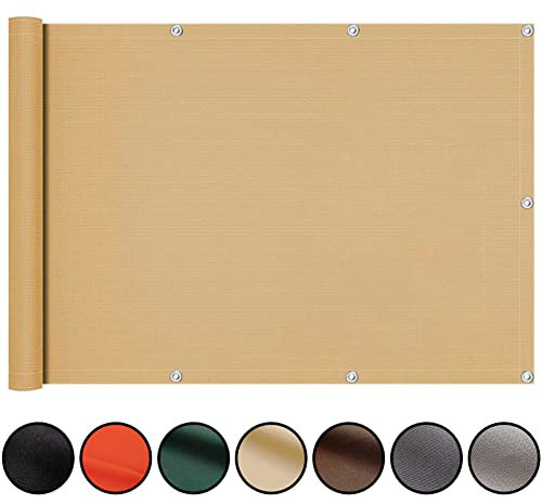 ZQXFZ Balkon Sichtschutz 140x600 cm Windschutz Terrasse Windschutz Sichtschutz für Balkon Bambus mit Ösen und Kordel, für Balkongeländer Garte Balkone Tauchbecken Creme Farben