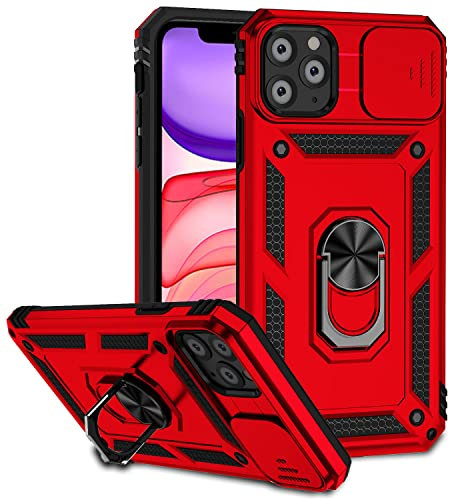 Hitaoyou iPhone 11 Case - Military Grade Kickstand Protective Case with Magnetic Camera Cover, Red