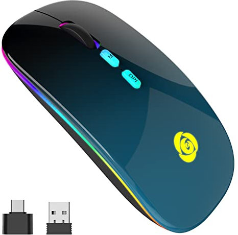CC Store Bluetooth Wireless Mouse with Type-C Receiver, Rechargeable 2.4G USB Optical Mouse for iPad/Notebook/PC/Laptop/Computer, 3 Adjustable DPI, Backlight, Windows Compatible