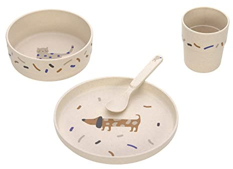 LÄSSIG Set de vaisselle pour enfants (assiette, gobelet, bol, cuillère) sans mélamine, sans BPA, pour lave-vaisselle et micro-ondes/Dish Set Little Mateys royal blue