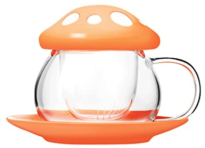 Fofetbfo Tazza da tè in vetro con funghi, carina tazza a fungo con coperchio, filtro infusore e piattino, tazza da tè in vetro creativa per casa, ufficio, cucina, 290 ml