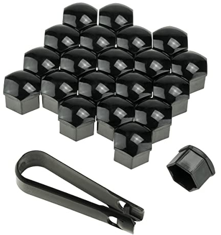 Stix 21x Radschrauben-Kappen SW17 Schwarz mit Abzieher | Satz mit 21 Kappen, Inklusive Abzieher, Für SW17 Radschrauben, Robuster Kunststoff