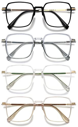 VEVESMUNDO Blaulichtfilter Lesebrille Metall Groß Stylisch Rechteckig Anti Blaulicht Lesehilfen Sehhilfe Brille für Damen Herren (4 Stück Brillen Set A, 1.5)