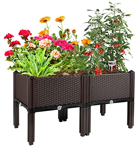 Hochbeet mit Beinen, Pflanzgefäße für große Pflanzgefäße, Outdoor-Pflanzen, erhöhte Kunststoff-Garten-Pflanzkästen, Blumentöpfe für Terrasse, Deck zum Pflanzen von Blumen, Gemüse und Kräutern