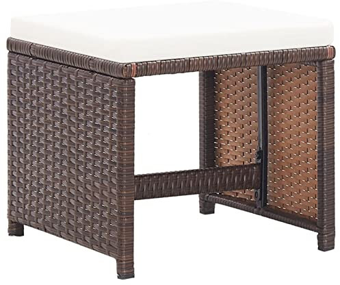 SHUJING Gartenhocker 4 STK. mit Kissen, Hocker Outdoor, Gartenmöbel, Sitzhocker, Beistelltisch Outdoor, Blumenhocker, Pflanzen Hocker, Poly Rattan Braun