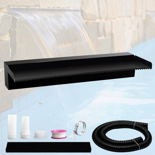 Pamopamo Wasserfall Wasserspiel, schwarzer Edelstahl-Springbrunnen für den Außenbereich, Pool, Teich, 59,9 x 19,8 x 9,9 cm