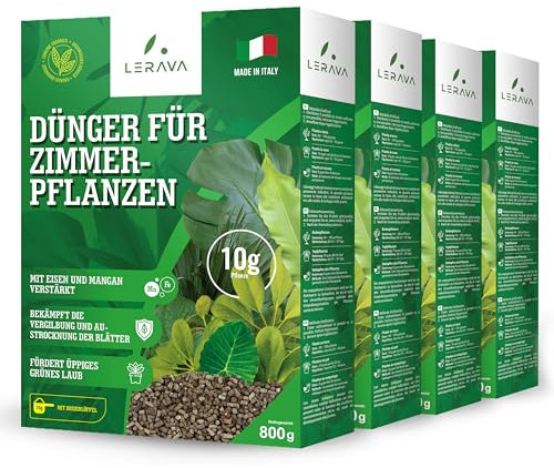LERAVA Dünger Zimmerpflanzen – 4x800g, Hochwirksamer Bio Grünpflanzendünger für gesunde Monstera & Zimmerpflanzen – Zimmerpflanzen Dünger für kräftiges Wachstum & leuchtendes Blattgrün, Pflanzendünger