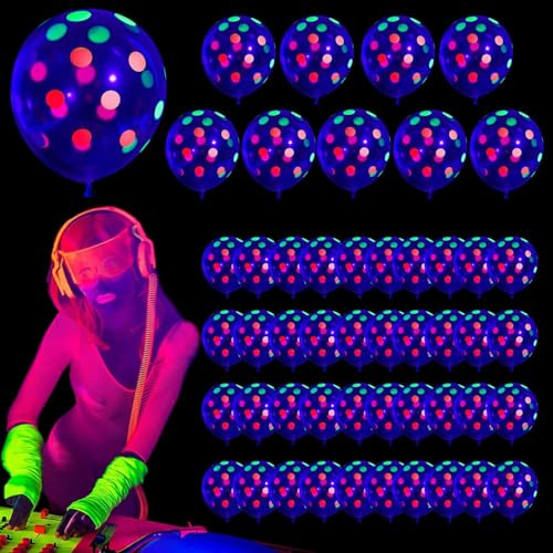 Globos de Fiesta con Brillo de neón, luz de Globos de neón UV, Globos de decoración de Fiesta de neón, 50 Globos Fluorescentes, Globos de Fiesta con Brillo, Globos Brillantes reactivos a los Rayos